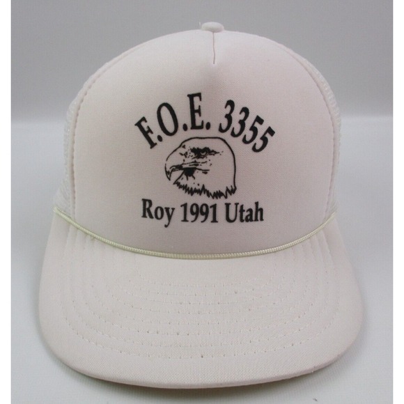 Vintage Roy Utah 1991 Fraternal Order of Eagles F.O.E. 3355 White Trucker Hat - Picture 1 of 5